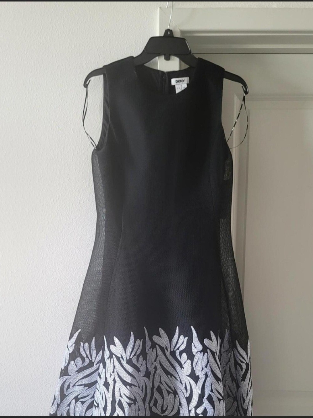 DKNY Black Sleeveless Dress with Silver Leaf Border